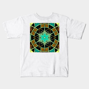 Cartoon Mandala Green Black and Yellow Kids T-Shirt